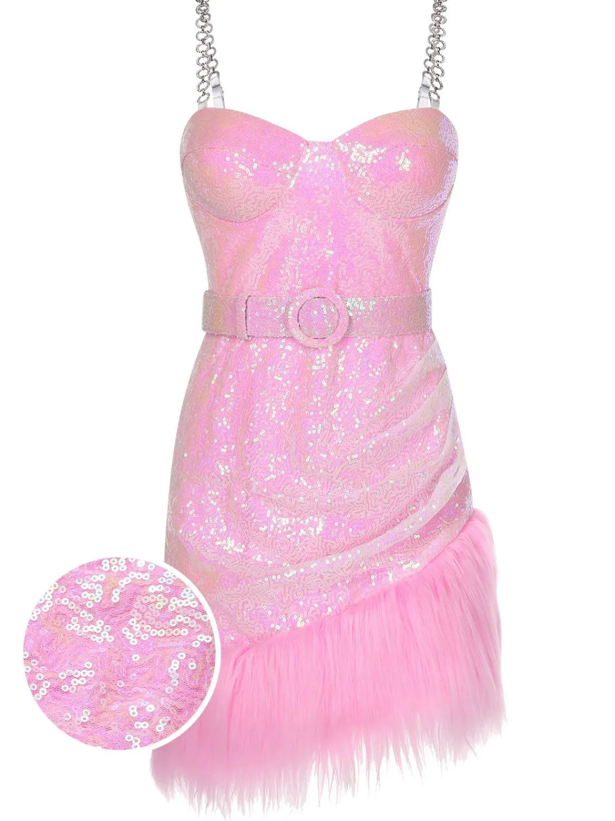 Outlet Retro Stage 1970s Sequined Feather Spaghetti Strap Dress