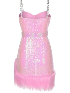 Outlet Retro Stage 1970s Sequined Feather Spaghetti Strap Dress