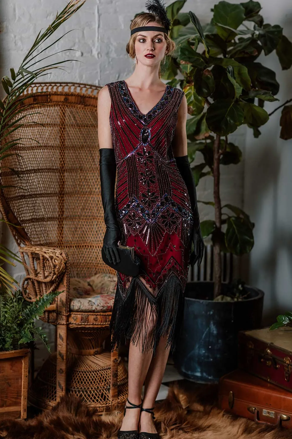 Sale Retro Stage 1920s Sequined Fringe Dress