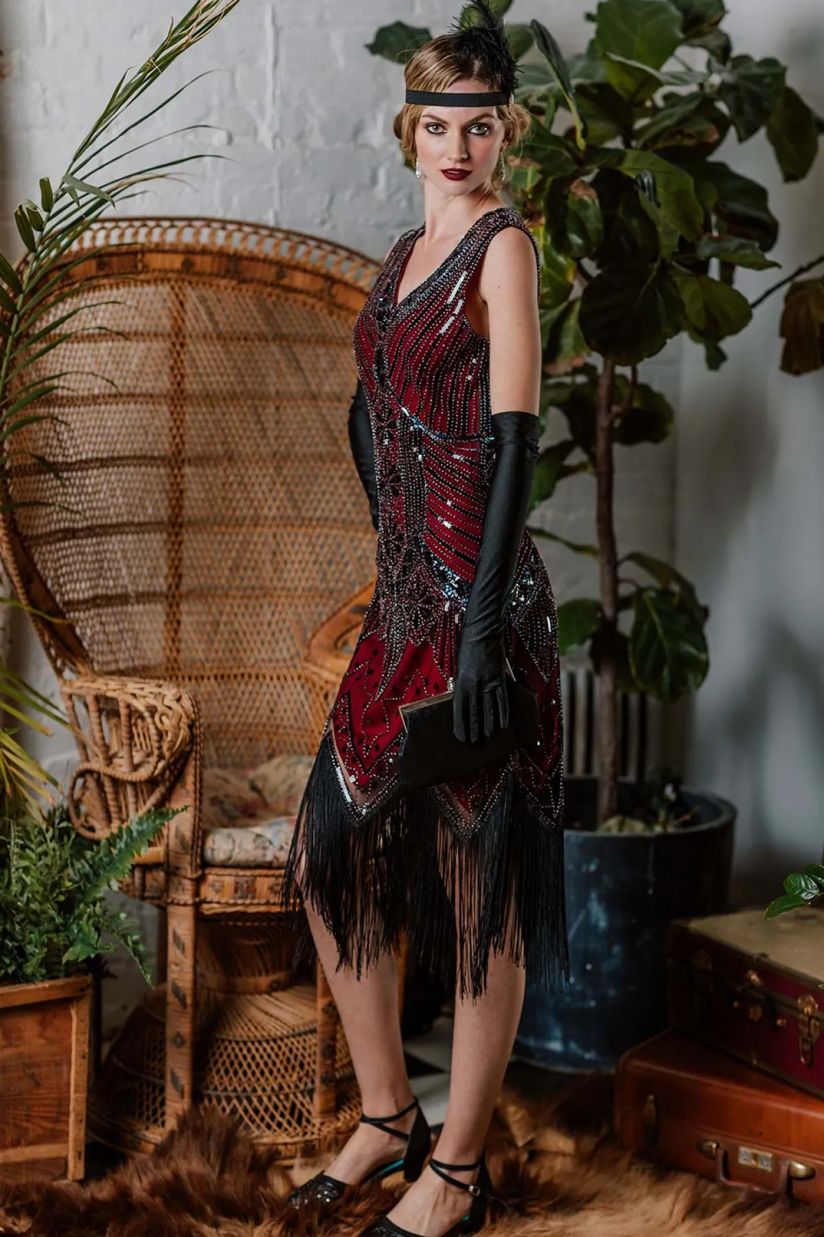 Sale Retro Stage 1920s Sequined Fringe Dress