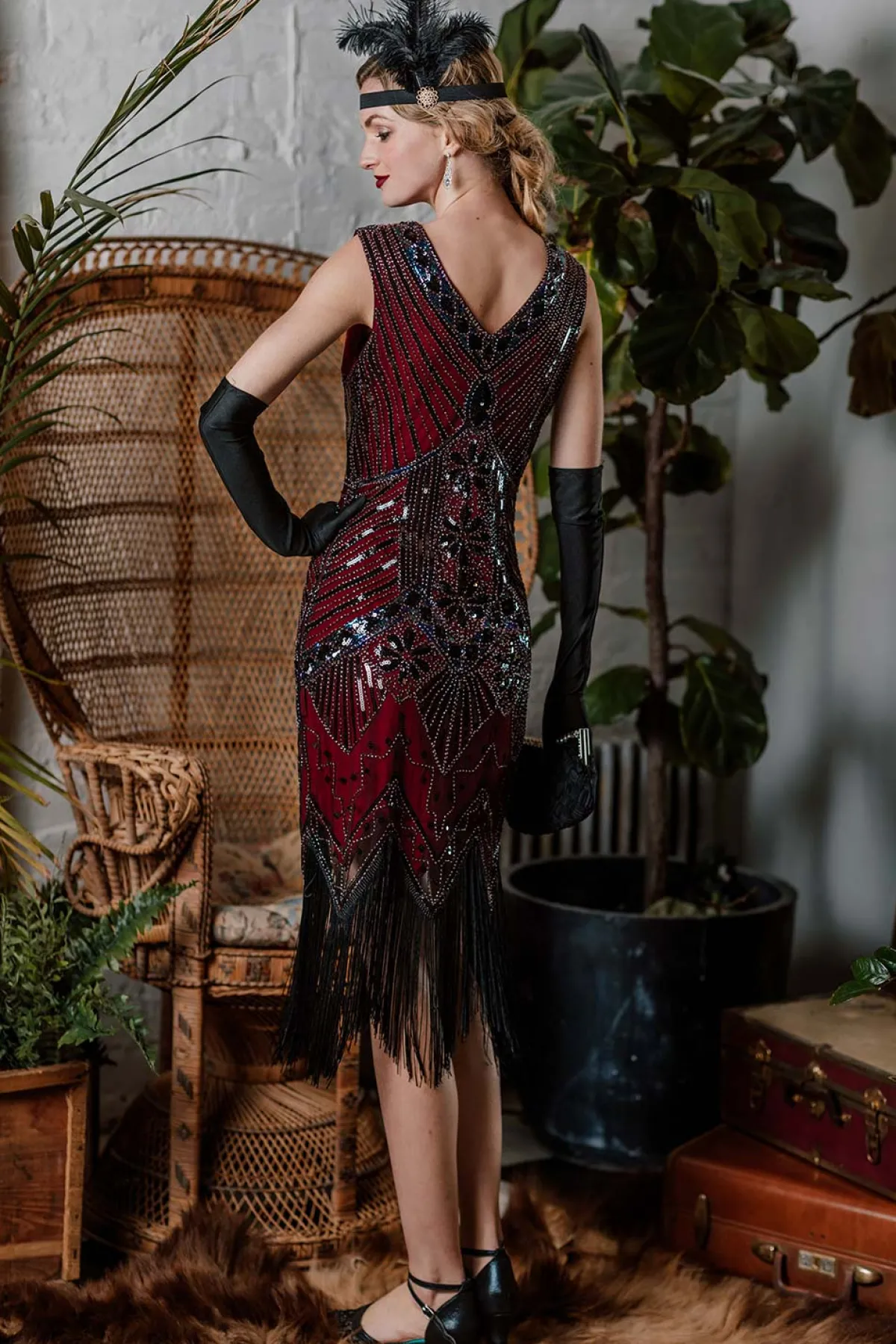 Sale Retro Stage 1920s Sequined Fringe Dress