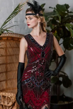 Sale Retro Stage 1920s Sequined Fringe Dress