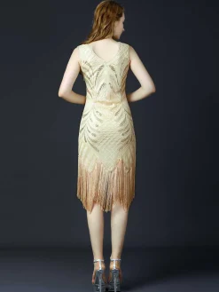 Sale Retro Stage 1920s Sequined Fringe Flapper Sleeveless Dress
