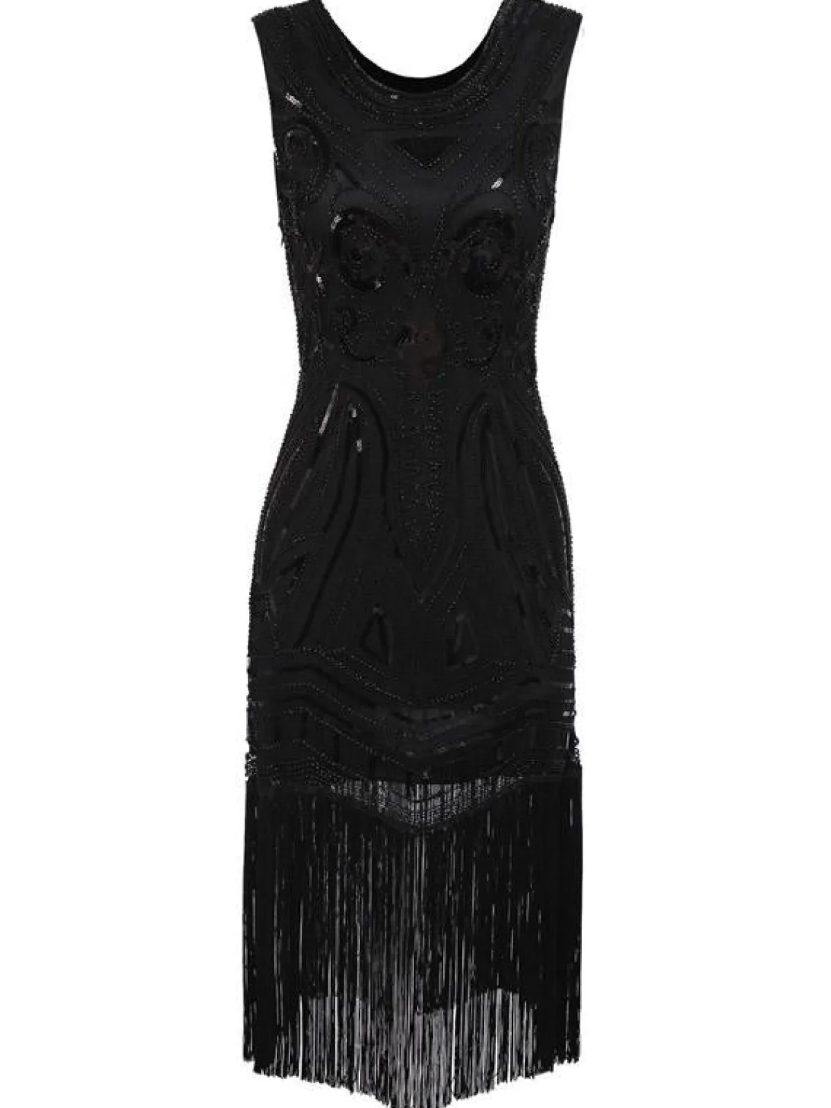 Discount Retro Stage 1920s Sequined Fringe Flapper Dress Black