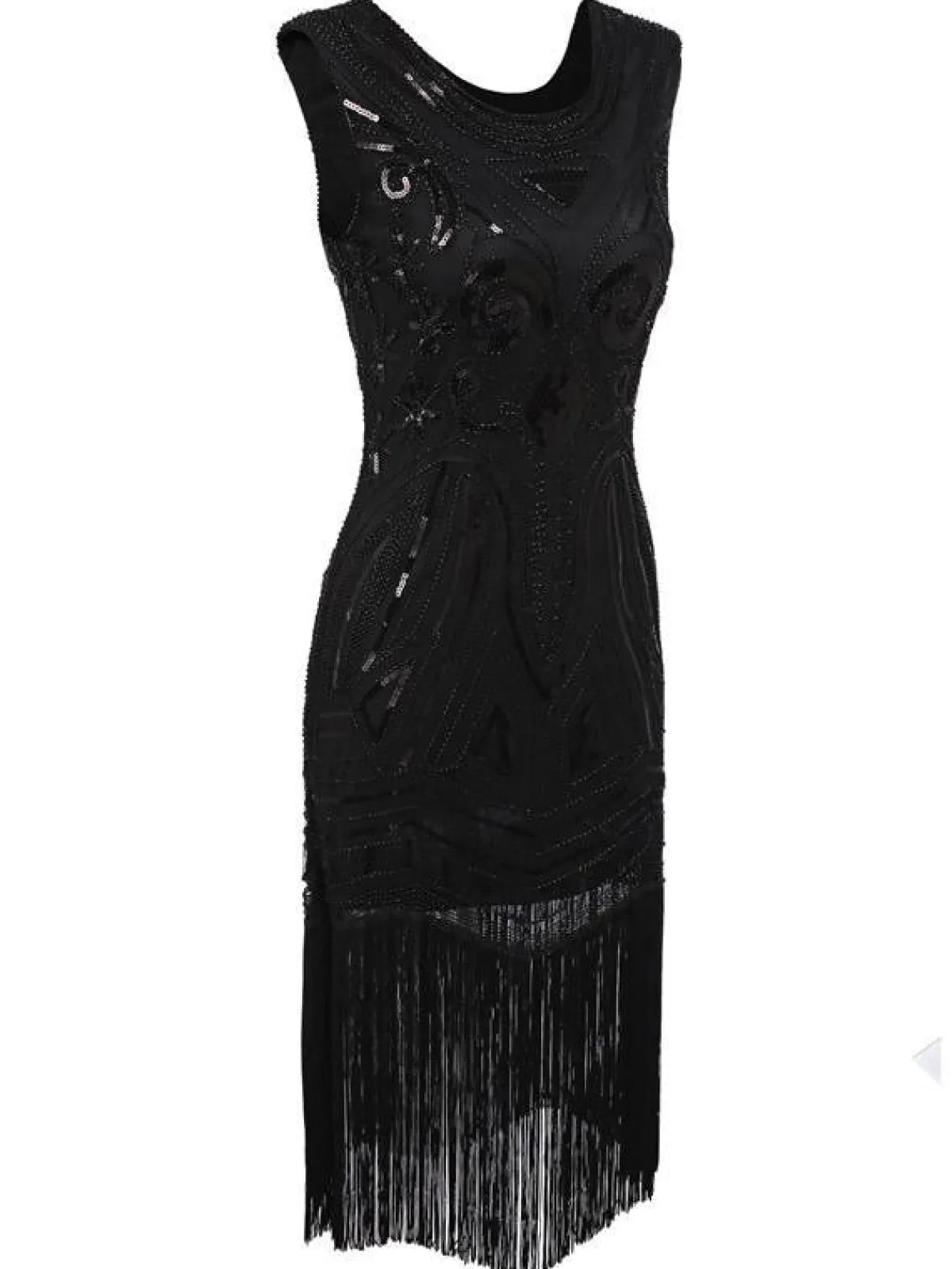 Discount Retro Stage 1920s Sequined Fringe Flapper Dress Black