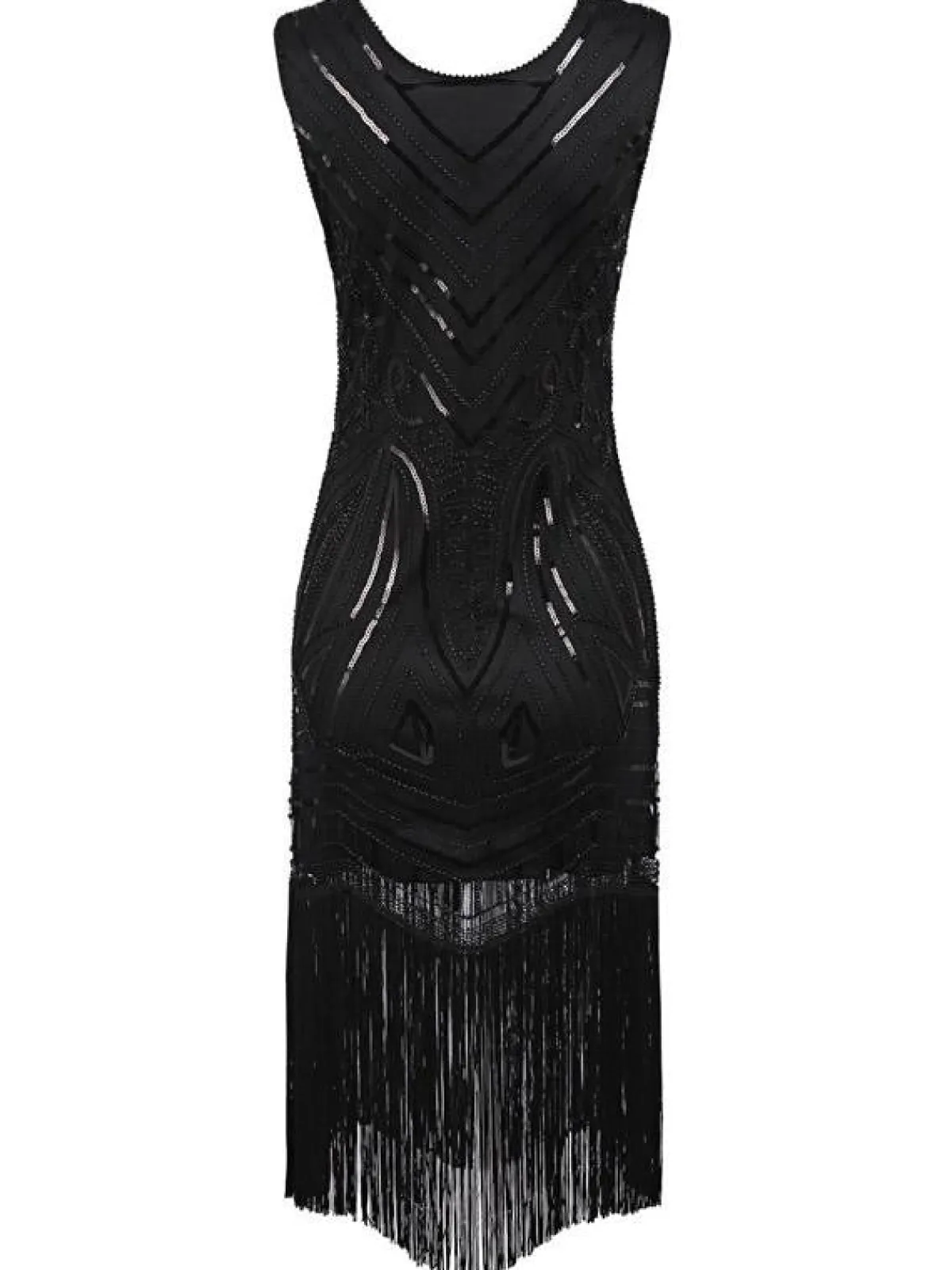 Discount Retro Stage 1920s Sequined Fringe Flapper Dress Black
