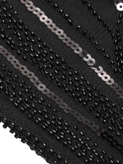 Discount Retro Stage 1920s Sequined Fringe Flapper Dress Black