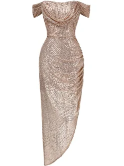 Hot Retro Stage 1920s Sequined Off-Shoulder Solid Dress