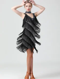 Best Retro Stage 1920s Sequined Sleeveless Fringed Hem Dress