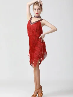 Best Retro Stage 1920s Sequined Sleeveless Fringed Hem Dress