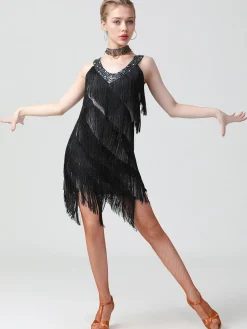 Best Retro Stage 1920s Sequined Sleeveless Fringed Hem Dress