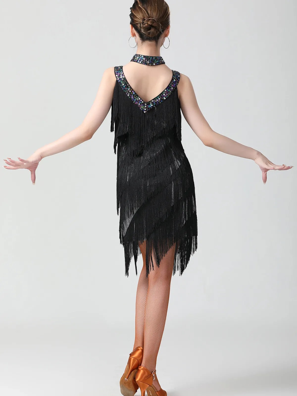 Best Retro Stage 1920s Sequined Sleeveless Fringed Hem Dress