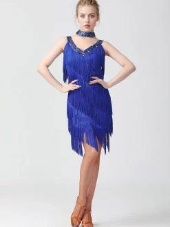 Best Retro Stage 1920s Sequined Sleeveless Fringed Hem Dress