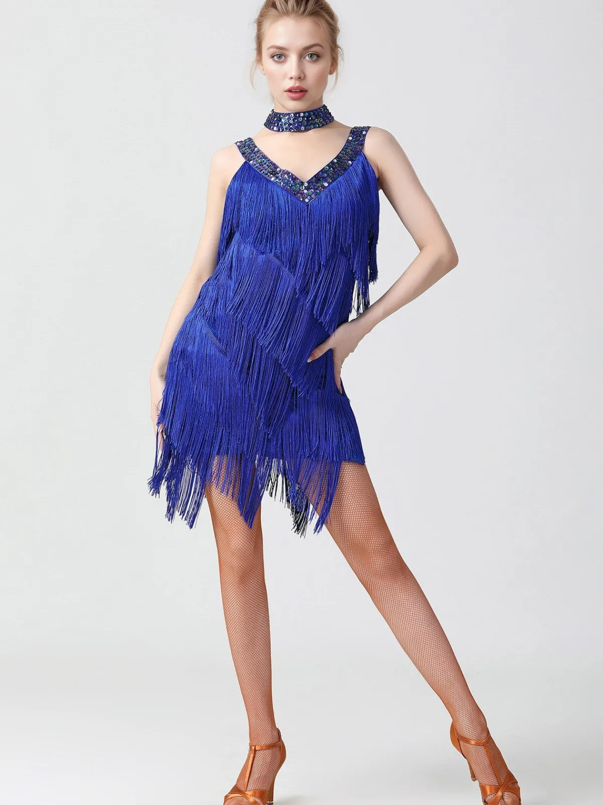 Best Retro Stage 1920s Sequined Sleeveless Fringed Hem Dress