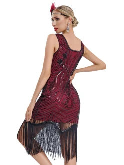 New Retro Stage 1920s Sequined Sleeveless Fringed Hem Dress