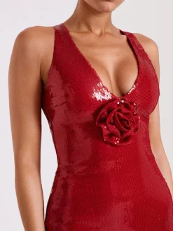 Hot Retro Stage 1930s Sequined V-Neck 3D Flower Dress