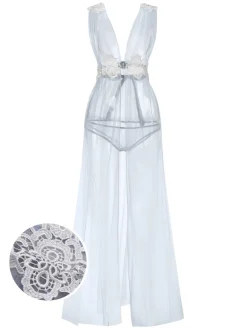 New Retro Stage 1970s Sheer Lace Mesh Nightgown