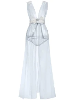 New Retro Stage 1970s Sheer Lace Mesh Nightgown