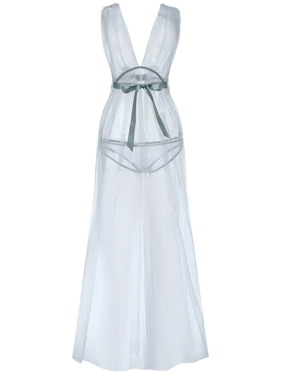 New Retro Stage 1970s Sheer Lace Mesh Nightgown