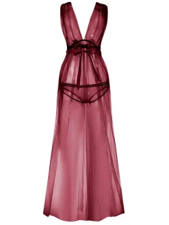 New Retro Stage 1970s Sheer Lace Mesh Nightgown