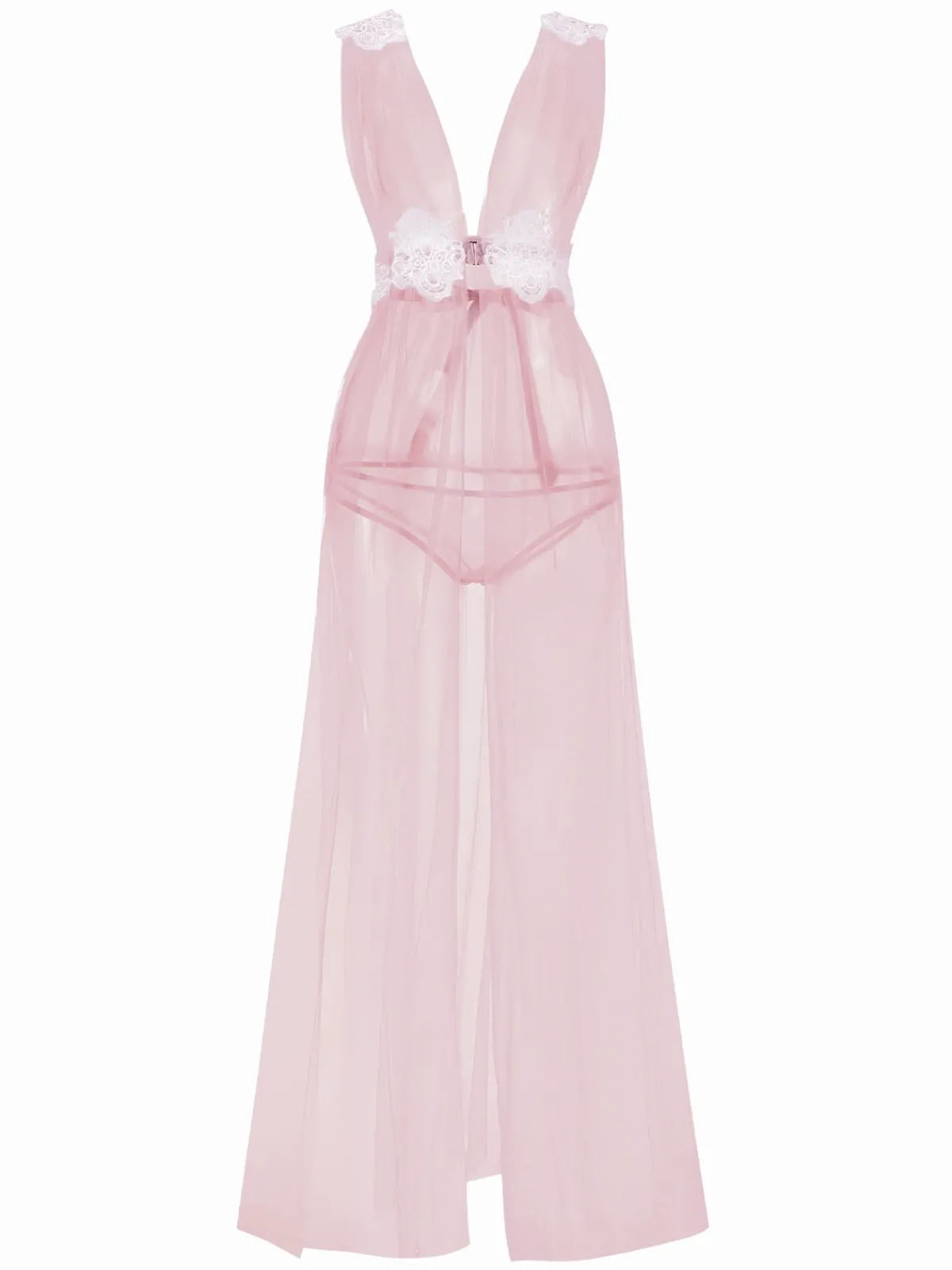 New Retro Stage 1970s Sheer Lace Mesh Nightgown