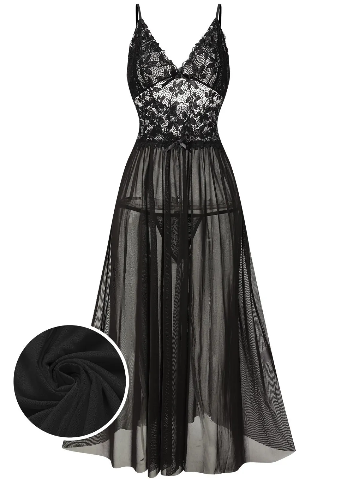 Best Retro Stage 1930s Sheer Lace Spaghetti Straps Nightgown