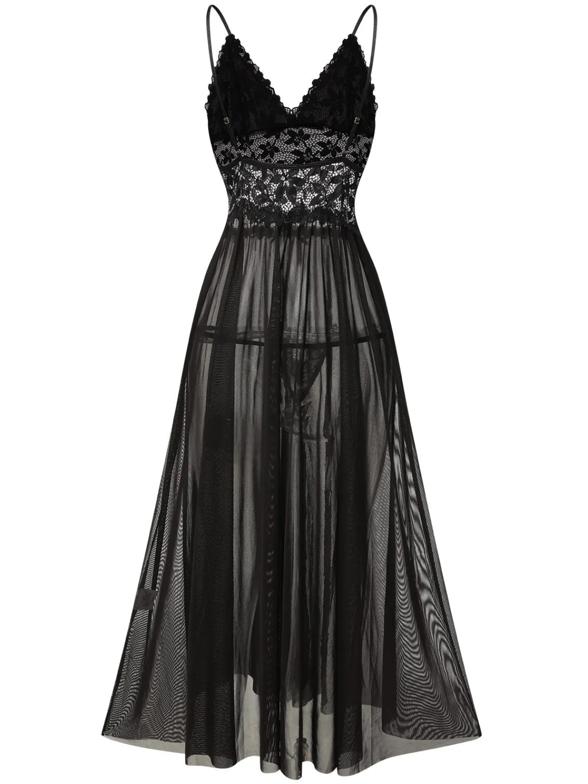Best Retro Stage 1930s Sheer Lace Spaghetti Straps Nightgown