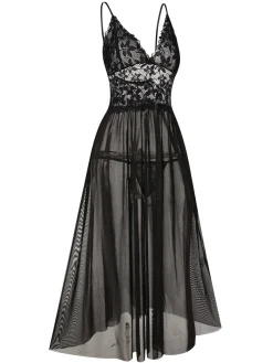 Best Retro Stage 1930s Sheer Lace Spaghetti Straps Nightgown