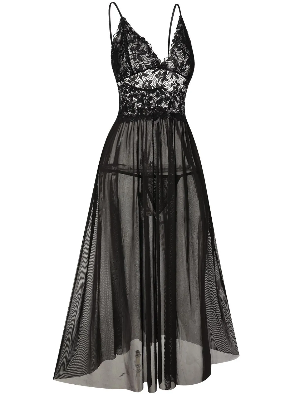 Best Retro Stage 1930s Sheer Lace Spaghetti Straps Nightgown