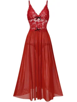 Best Retro Stage 1930s Sheer Lace Spaghetti Straps Nightgown