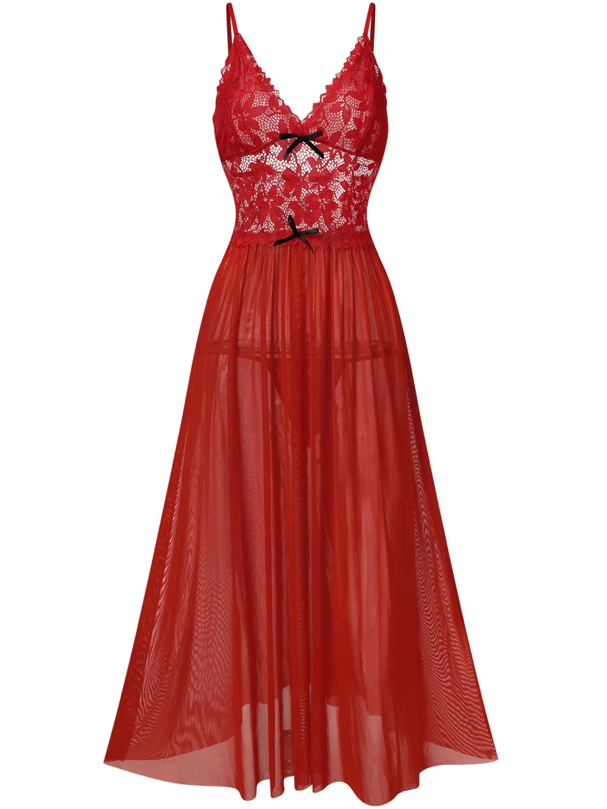 Best Retro Stage 1930s Sheer Lace Spaghetti Straps Nightgown