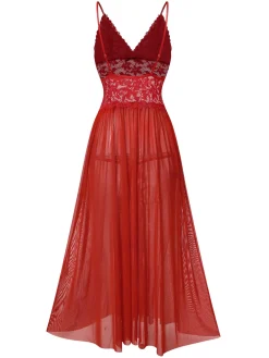 Best Retro Stage 1930s Sheer Lace Spaghetti Straps Nightgown