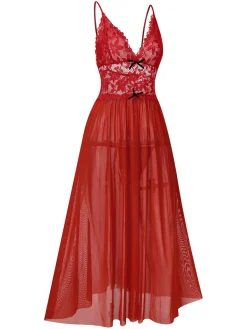 Best Retro Stage 1930s Sheer Lace Spaghetti Straps Nightgown