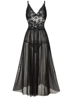 Best Retro Stage 1930s Sheer Lace Spaghetti Straps Nightgown