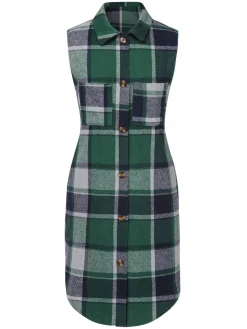 Clearance Retro Stage 1950s Shirt Collar Flannelette Plaid Vest Coat