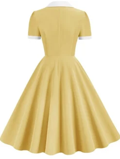 Outlet Retro Stage 1950s Shirt Collar White Buttons Swing Dress