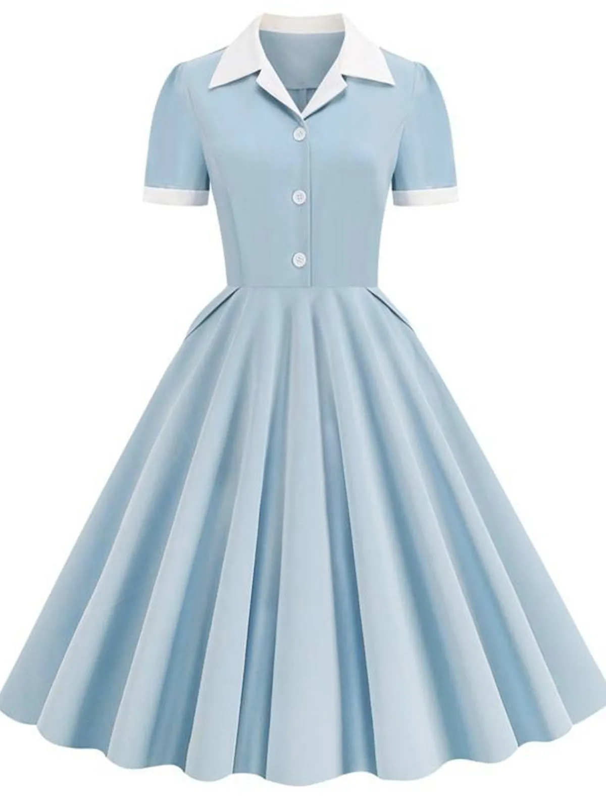 Outlet Retro Stage 1950s Shirt Collar White Buttons Swing Dress