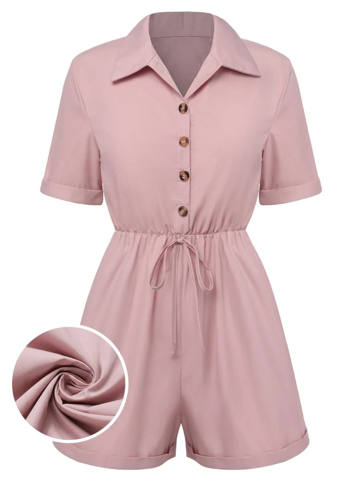 Sale Retro Stage 1950s Shirt Neck Lace-Up Solid Romper