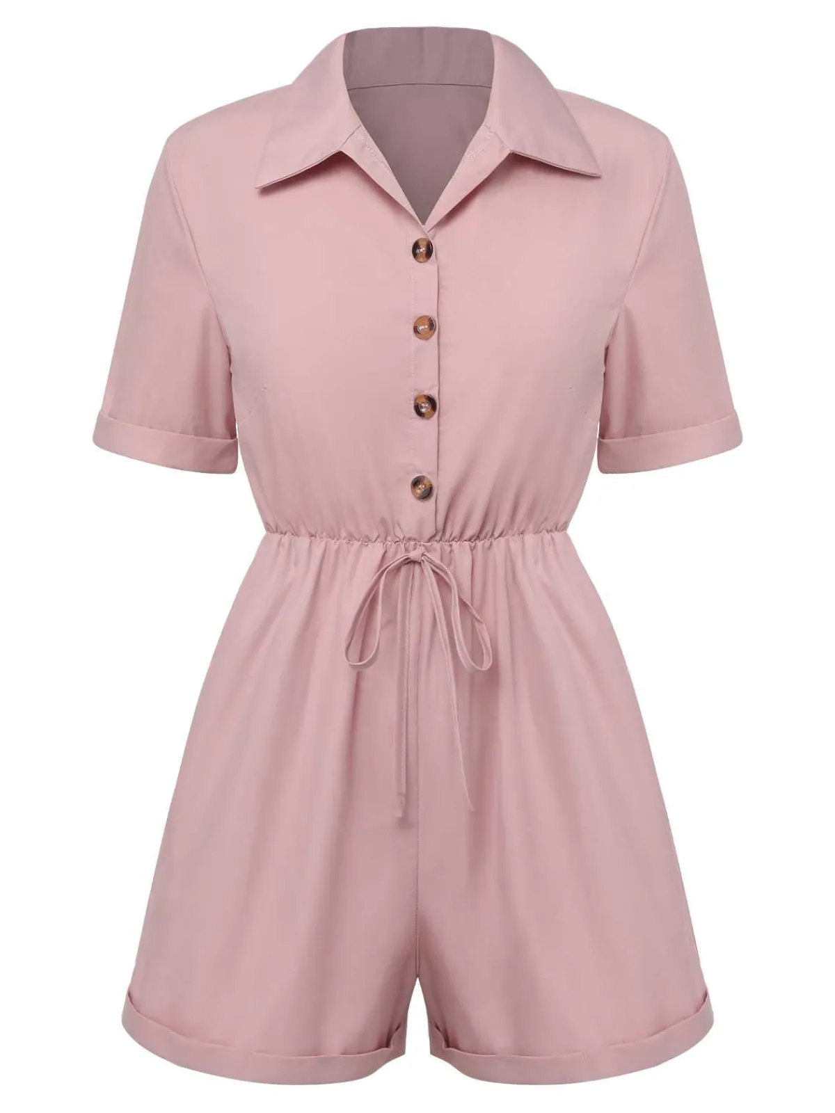 Sale Retro Stage 1950s Shirt Neck Lace-Up Solid Romper
