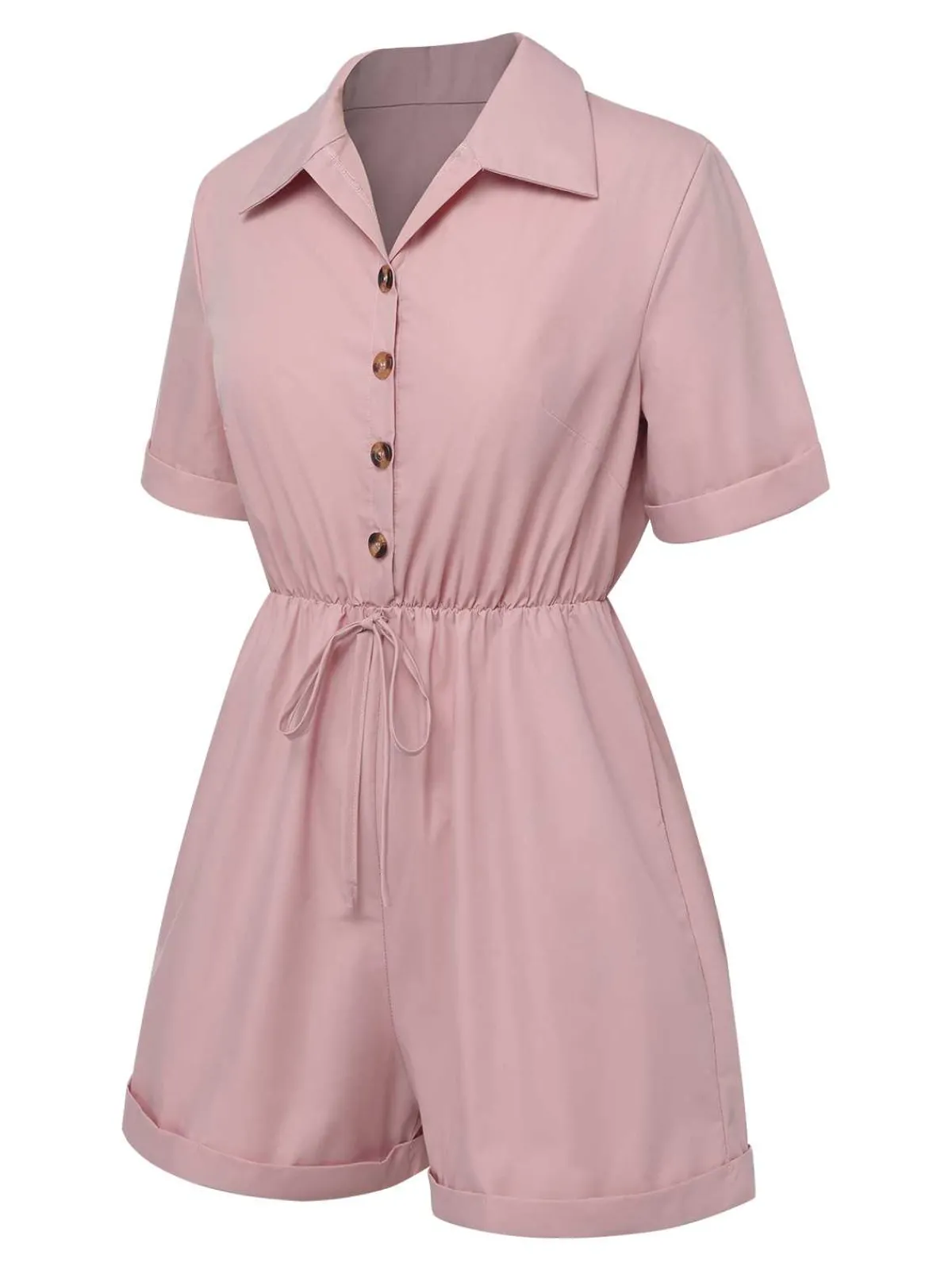 Sale Retro Stage 1950s Shirt Neck Lace-Up Solid Romper