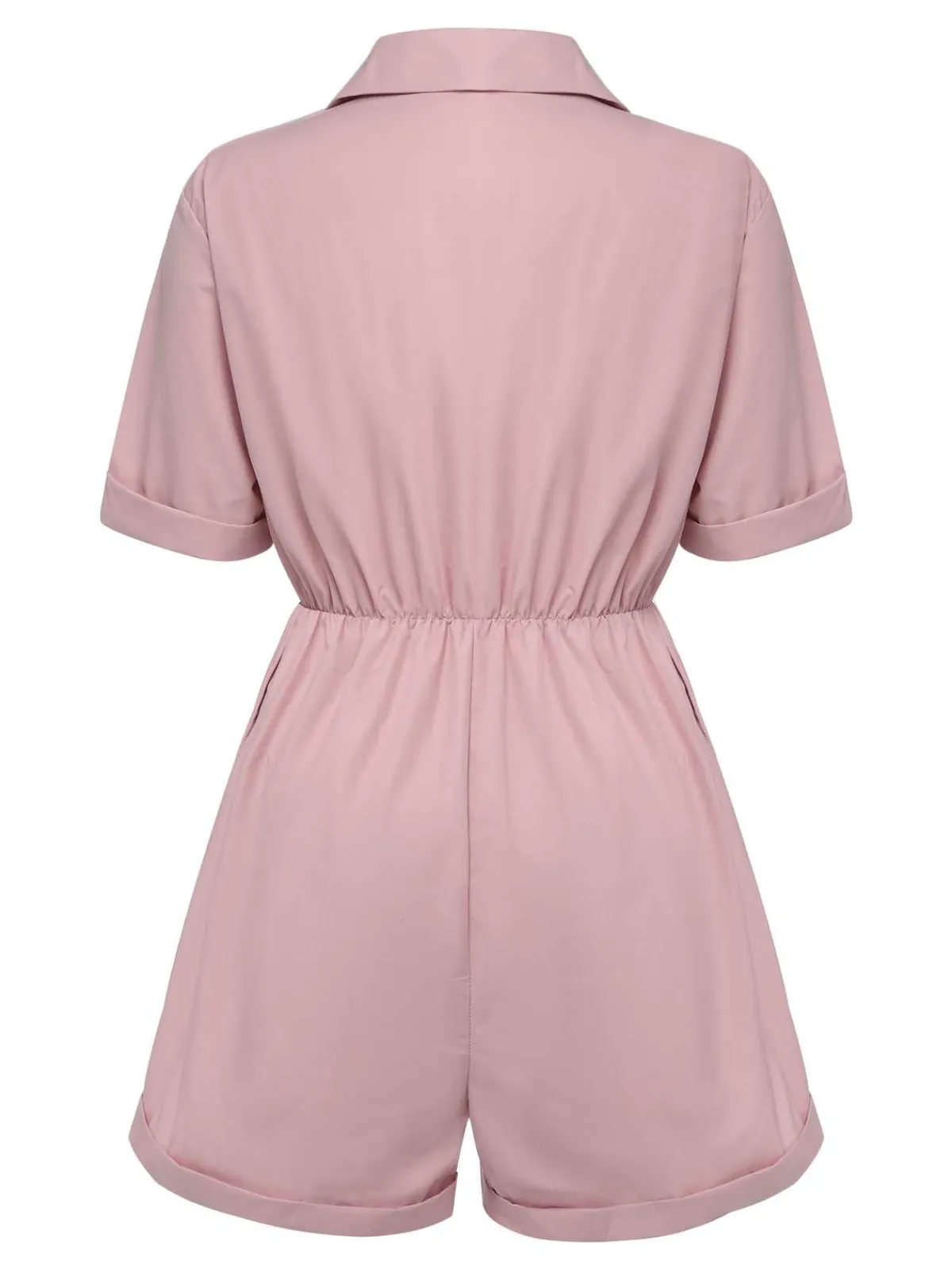 Sale Retro Stage 1950s Shirt Neck Lace-Up Solid Romper