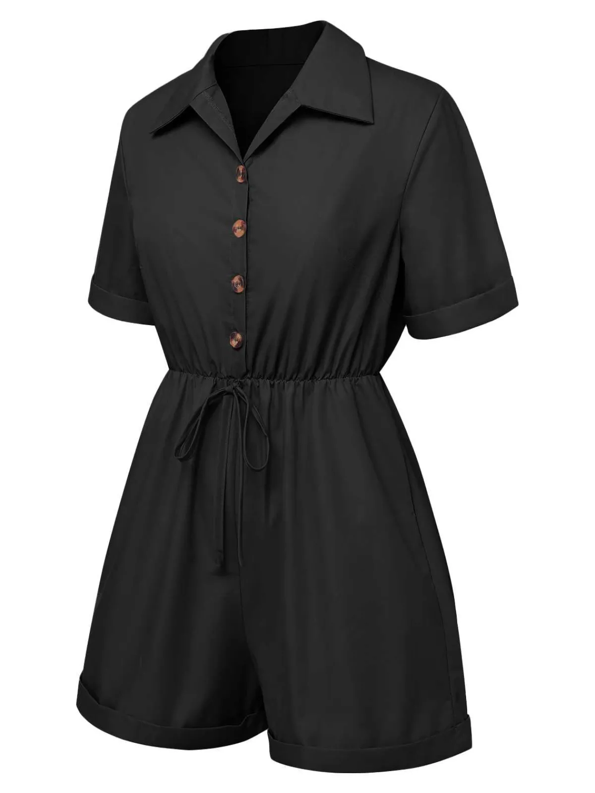 Sale Retro Stage 1950s Shirt Neck Lace-Up Solid Romper