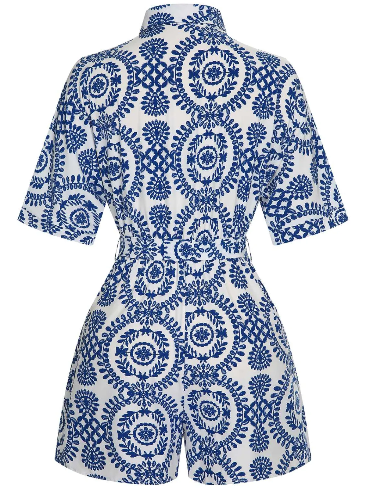 Sale Retro Stage 1950s Shirt Neck Print Belted Romper