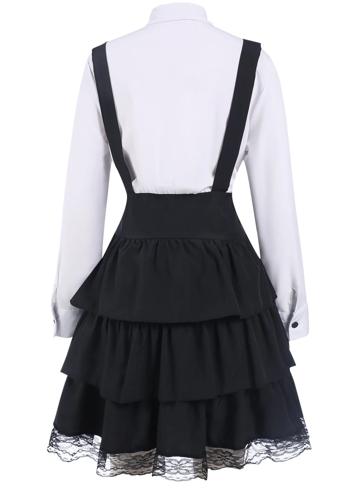 Best Retro Stage 1950S Shirt Neck Suspender Patchwork Layered Dress Black