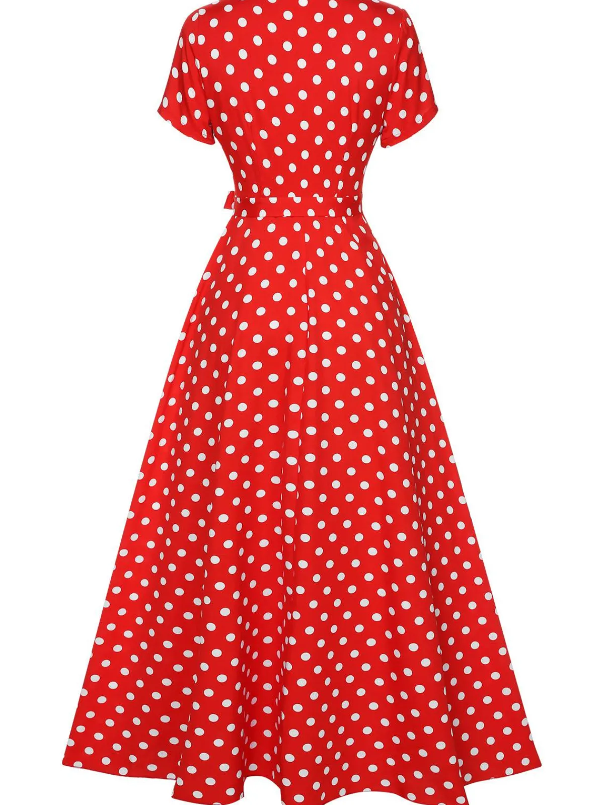 Outlet Retro Stage 1930s Side Slit Deep V-Neck Polka Dots Dress