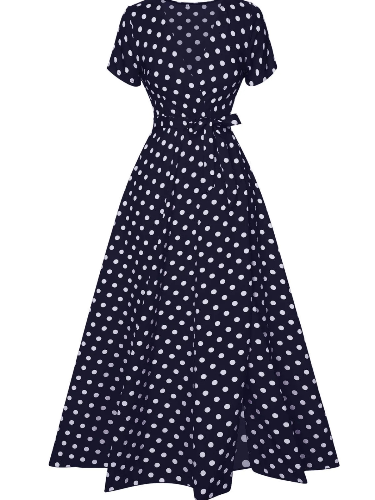Outlet Retro Stage 1930s Side Slit Deep V-Neck Polka Dots Dress