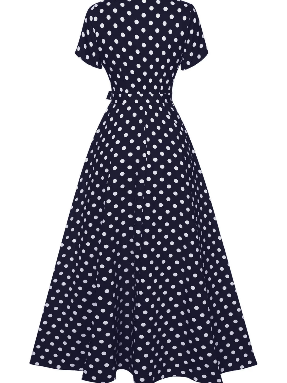 Outlet Retro Stage 1930s Side Slit Deep V-Neck Polka Dots Dress