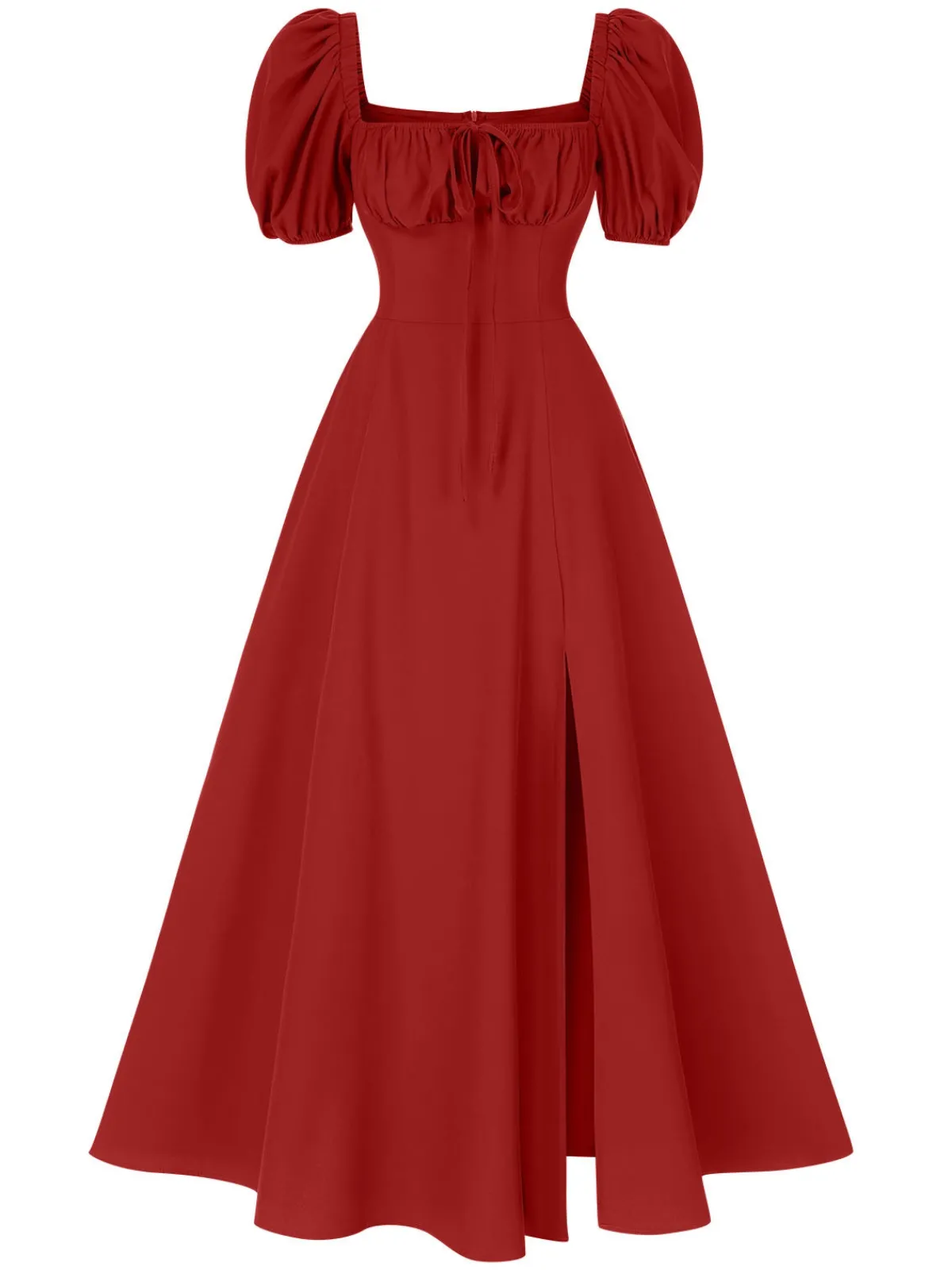 Hot Retro Stage 1940s Side Slit Puff Sleeve Square Neck Dress