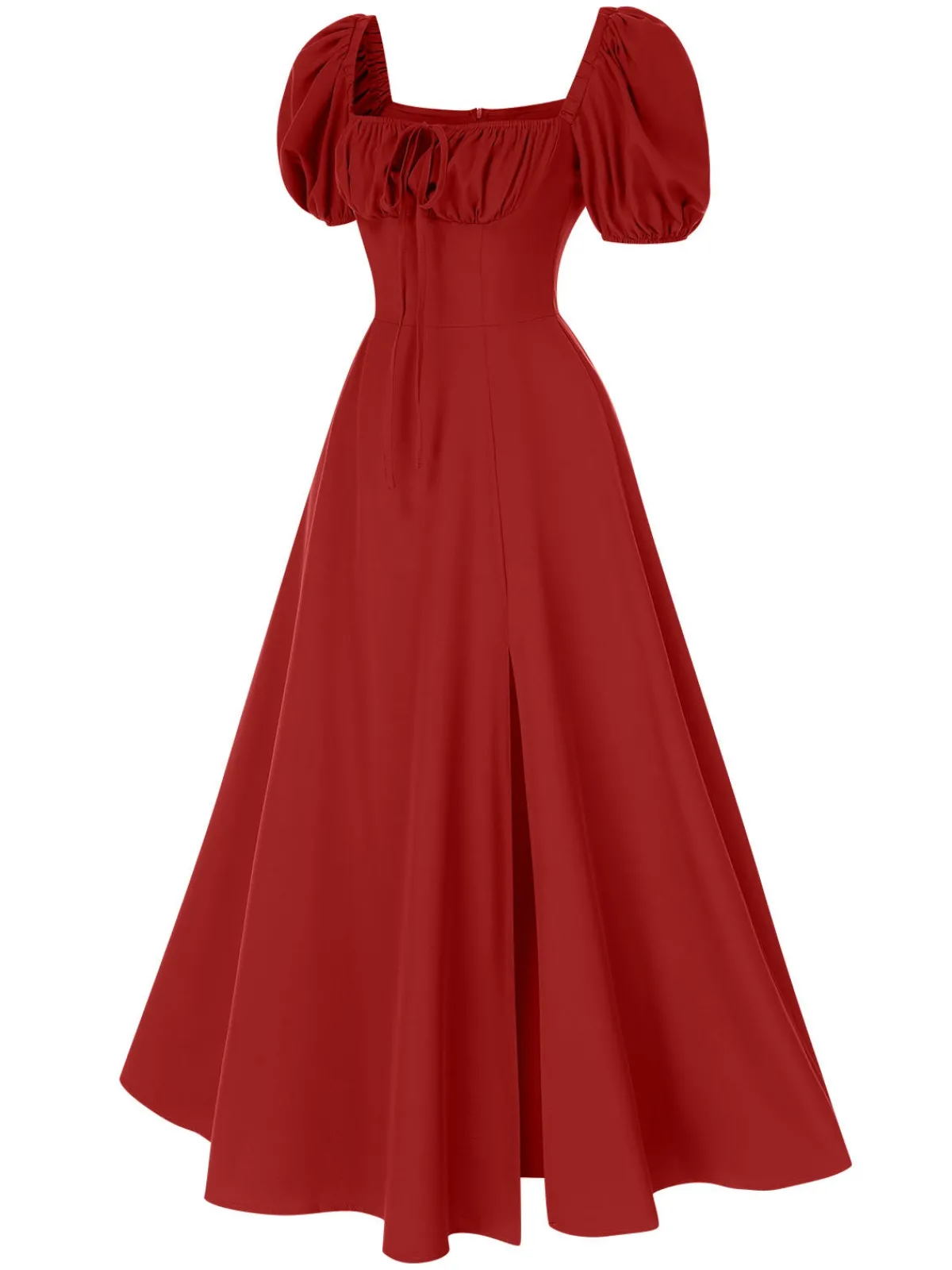 Hot Retro Stage 1940s Side Slit Puff Sleeve Square Neck Dress