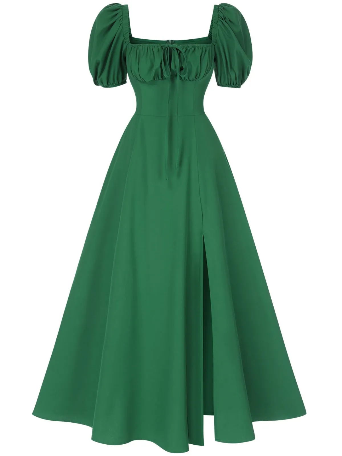 Hot Retro Stage 1940s Side Slit Puff Sleeve Square Neck Dress